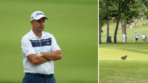 Ein Eichhörnchen macht Richard Bland bei der PGA Championship 2022 einen Strich durch die Rechnung. (Foto: Getty & Twitter/@blandy73)