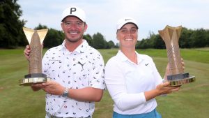 Maja Stark (re.) und Ewen Ferguson gewinnen das gemeinsam von DP World, LPGA und Ladies European Tour ausgetragenen Event. (Foto: Getty)