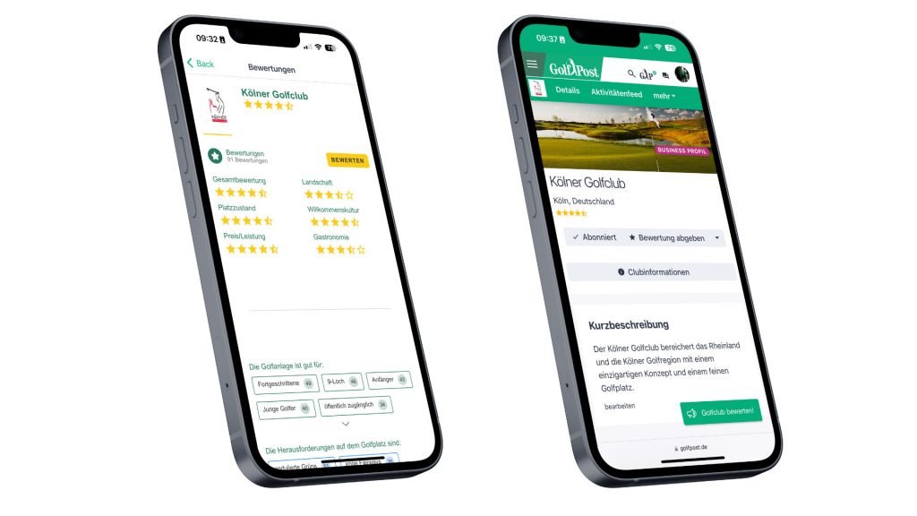 Bewertungen abgeben bei Golf Post: Links in der App, rechts im Browser. (Foto: Golf Post)