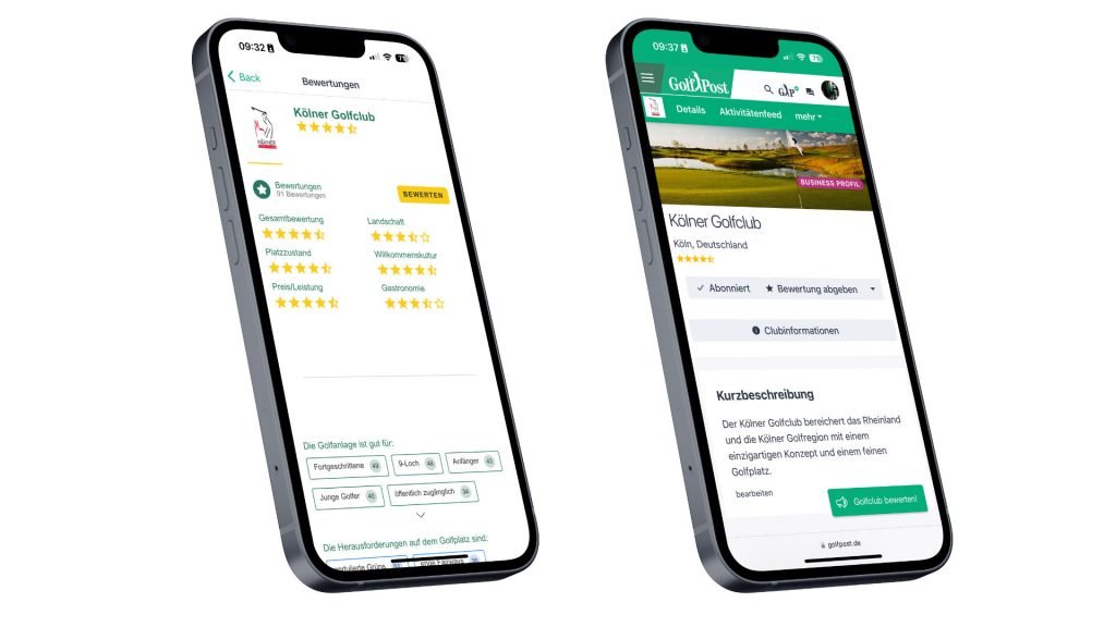 Bewertungen abgeben bei Golf Post: Links in der App, rechts im Browser. (Foto: Golf Post)