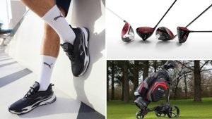 Die fünf beliebtesten Artikel der Kategorie Equipment. (Foto: Puma, Motocaddy, Taylormade)