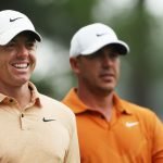 Rory McIlroy (links, PGA Tour) und brooks Koepka (LIV Golf League) spielten am Dienstag eine gemeinsame Proberunde beim US Masters 2023. (Foto: Getty)
