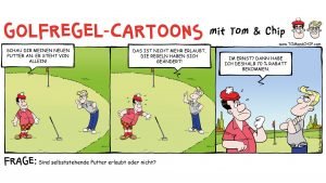 Golfregel-Cartoon: Sind selbststehende Putter erlaubt? (Bild: Yves C. Ton-That und Michael Weinhaus)