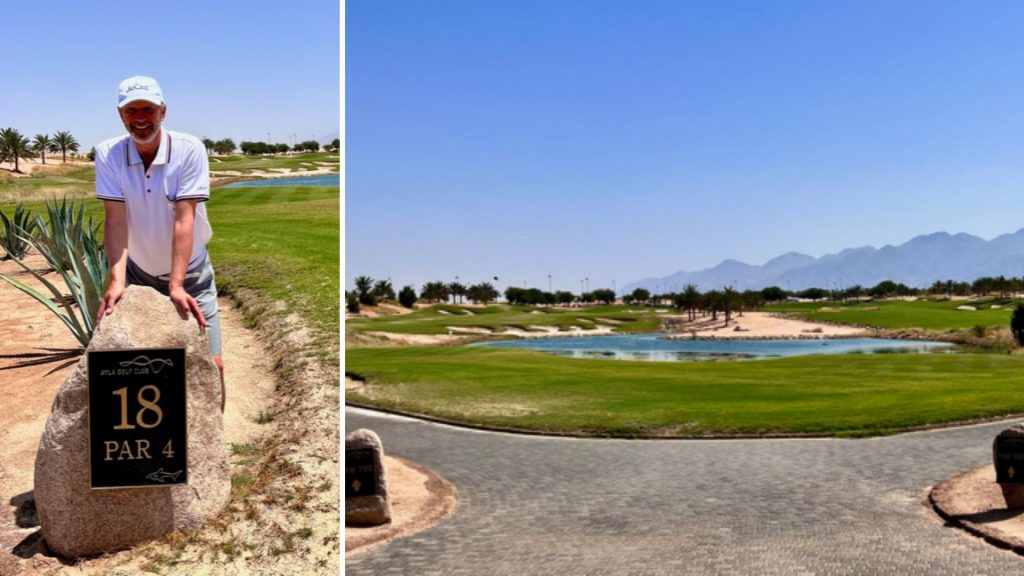 Abschlussloch des Aqaba Ayla Golf Clubs und Loch 9 und 18 des Aqaba Ayla Golf Clubs (Foto: Jürgen Linnenbürger)