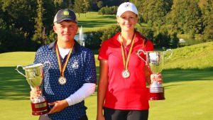 Nina Hölzenbein (Mainzer GC) und Paul Höfer (GC St. Leon-Rot) sind die neuen Deutschen Meister der AK 18. (DGV/stebl)