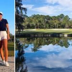 Gründer Gregor Tilch neben Profi-Golferin Polly Mack (links) sowie der Blick auf das Grün der 12. (Foto: Golfclub Stolper Heide/ Golfclub Rio Pinar)