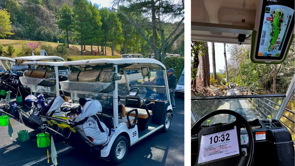 Die geräumigen Golf Carts sind mit Bildschirm und GPS ausgestattet. (Foto: Jürgen Linnenbürger)