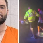 Scottie Scheffler vor Runde 2 der PGA Championship verhaftet. (Foto: Twitter.com/@GolfDigest und Twitter.com/@JeffDarlington)