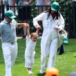 Rickie Fowler und Allison Stokke mit ihrer Tochter Maya beim Masters. (Foto: Getty)