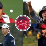 Jupiter Links GC mit Tiger Woods, Tom Kim, Kevin Kisner und Max Homa. (Fotos: Getty und TGL Media Hub)