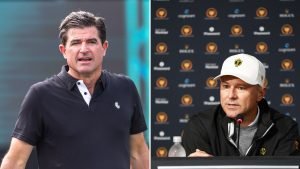 LIV Golf CEO Scott O’Neil und OWGR-Vorsitzender Trevor Immelman sprechen offenbar erneut über Weltranglistenpunkte für die League. (Fotos: Getty)