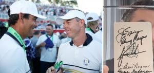 Rory McIlroy mit seinem Caddy Harry Diamond nach dem Ryder Cup 2025. (Fotos: instagram/shotgunstartpod und Getty)
